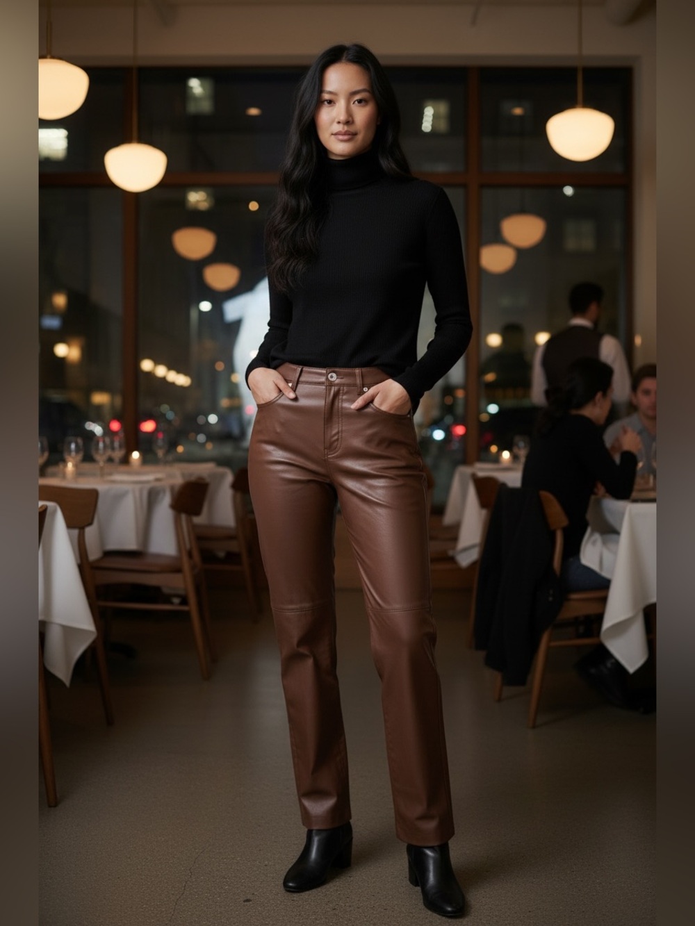 Wilfred The Melina Pant High Waisted Vegan Leather Cognac Brown Sz 2 Classic